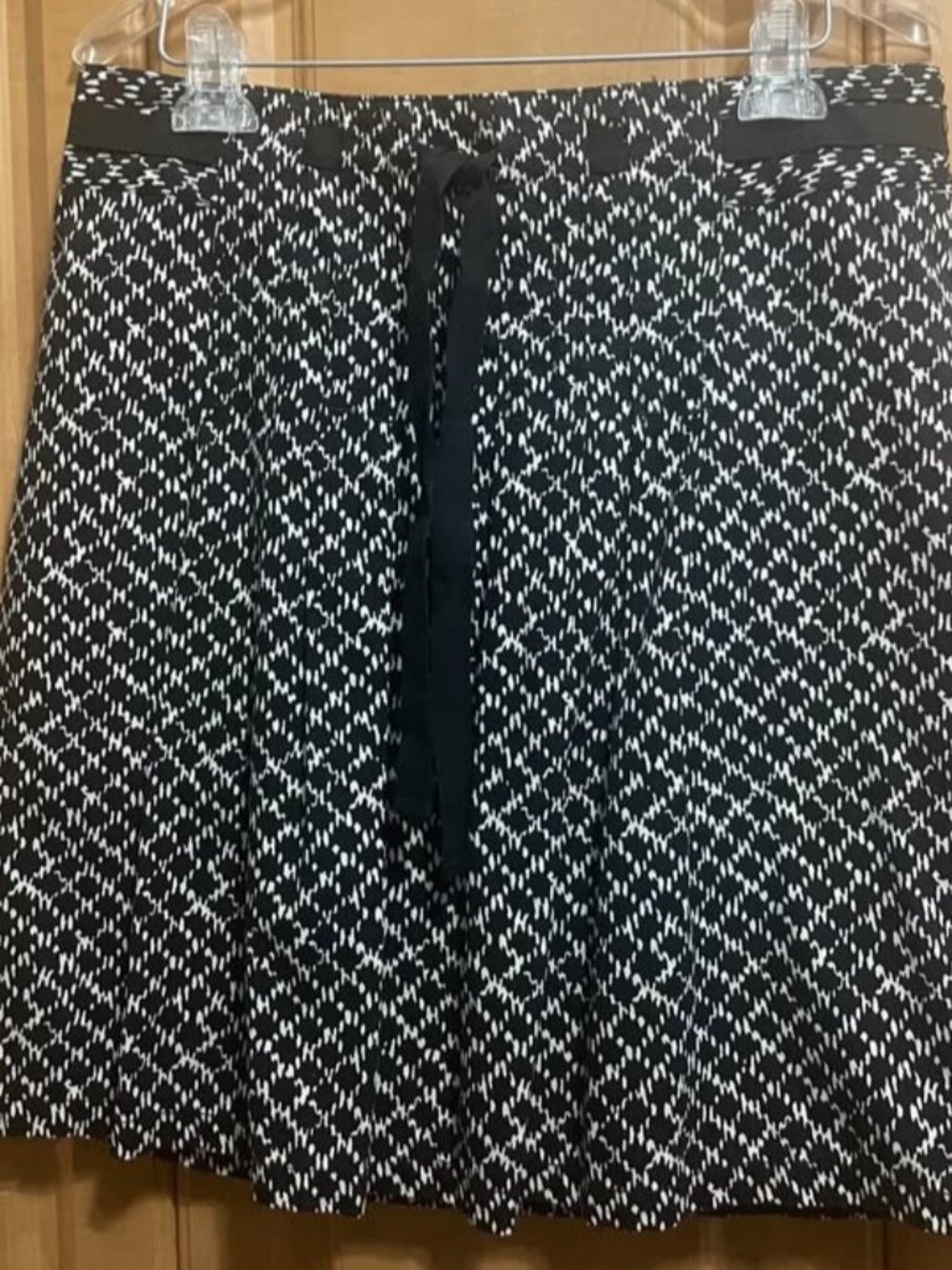 LOFT NWT Black White Geometric Print A Line Skirt Tie Waist Size 10